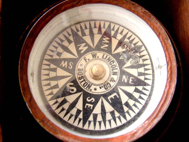 A fine Civil War era boxed small boat compass circa 1858-1860 by Frederick W. Lincoln of Boston